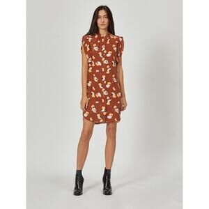 Equipment Tortoise Shell Brown Flower Print Lorainna Silk Mini Dress size Medium